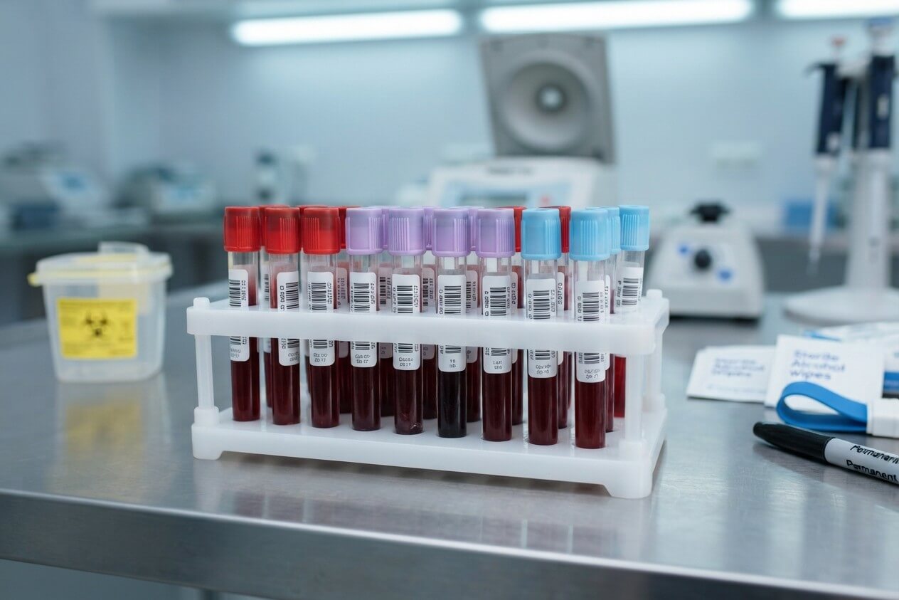 Tubos de ensayo para hematología y perfil tiroideo - Test tubes for hematology and thyroid profile analysis in a clinical laboratory